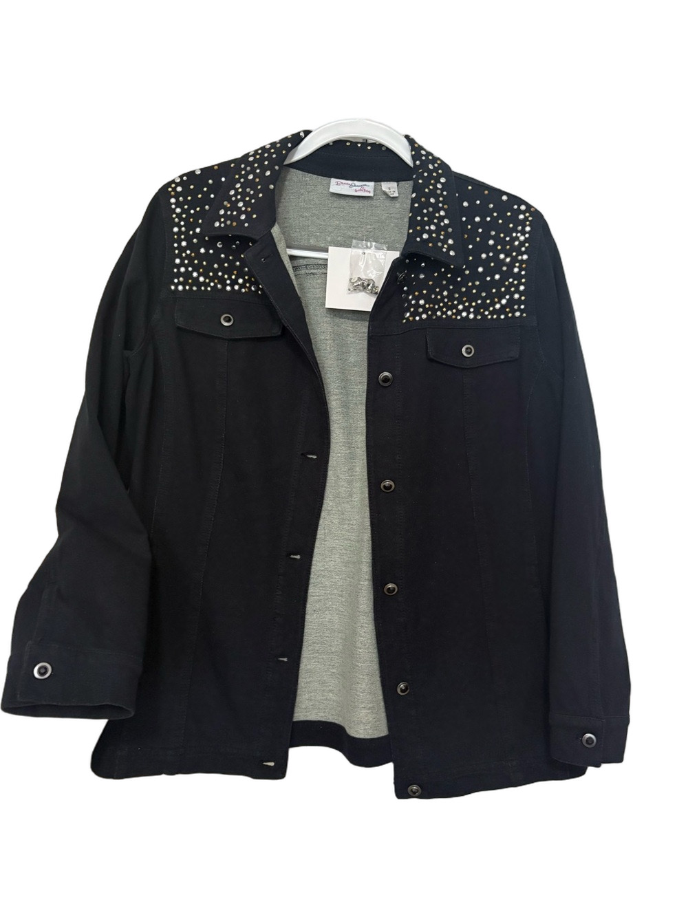 Quacker Factory Dream Jeannes Black Jean Jacket with Embellishments NWT